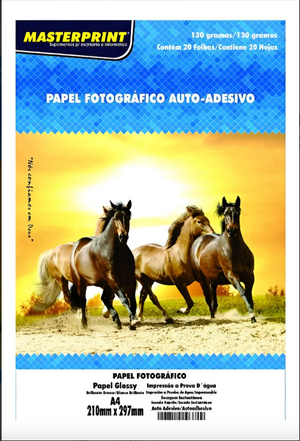 PAPEL FOTOGRAFICO A4 BRANCO BRILHO AUTO ADESIVO MASTERPRINT 130G 20FLS HORSE