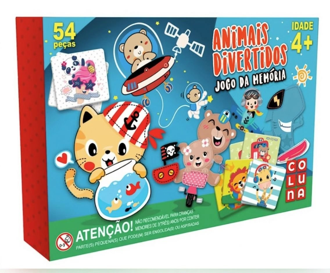 BRINQUEDO EDUCATIVO MEMORIA ANIMAIS DIVERTIDOS 54 PEÇAS COLUNA