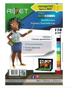 PAPEL ECOCORES MULTIFORMAS GEOMETRICAS A4 12 CORES 110G RIDET
