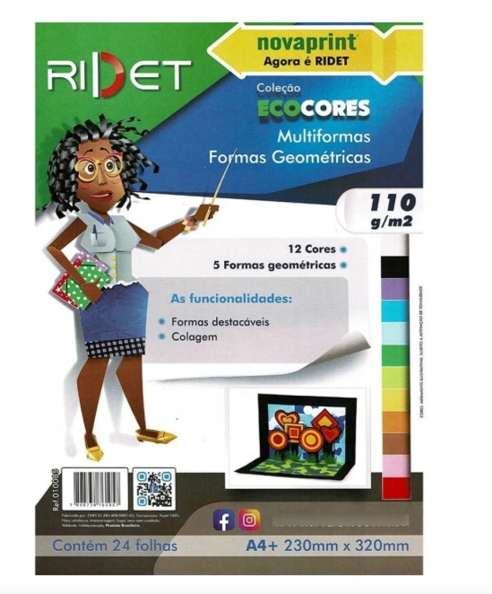 PAPEL ECOCORES MULTIFORMAS GEOMETRICAS A4 12 CORES 110G RIDET