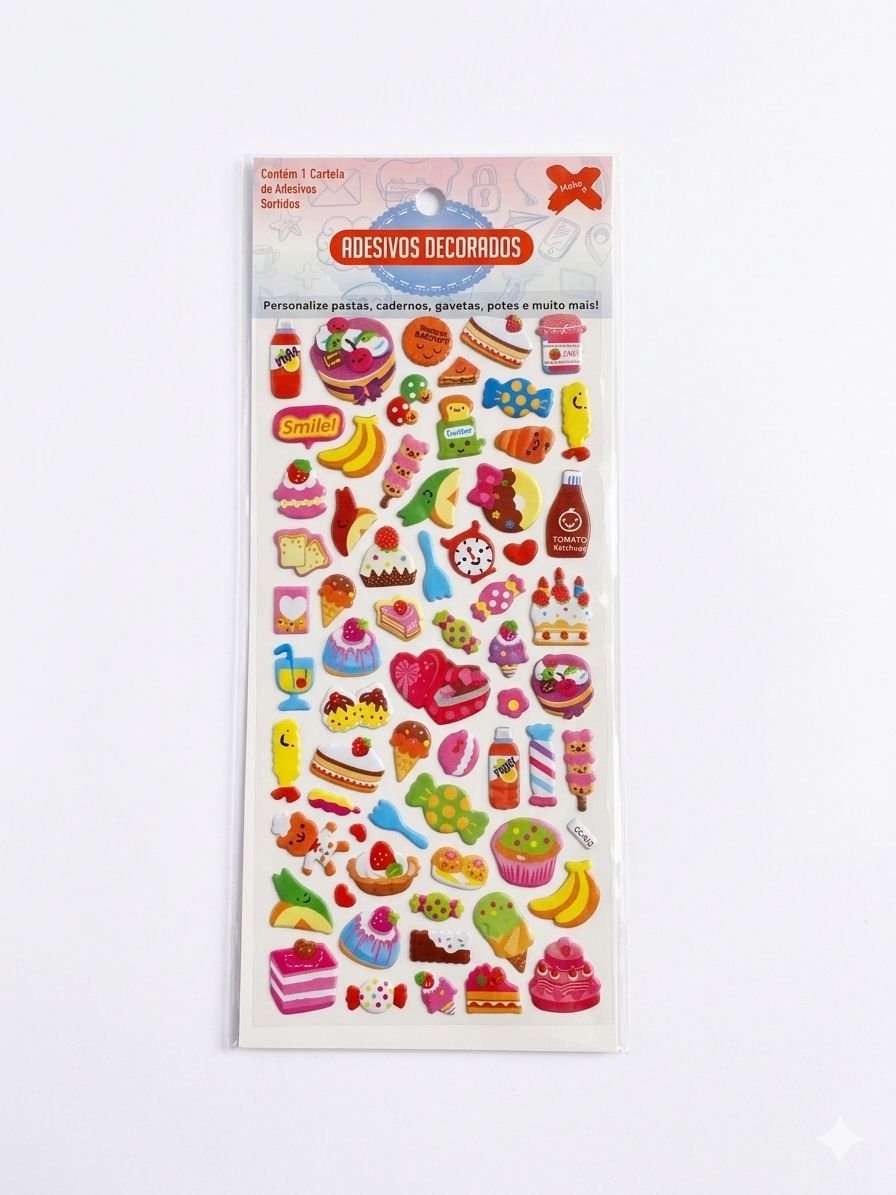 CARTELA ADESIVOS 3D DIVERTIDOS KIDS  MAKE MAIS