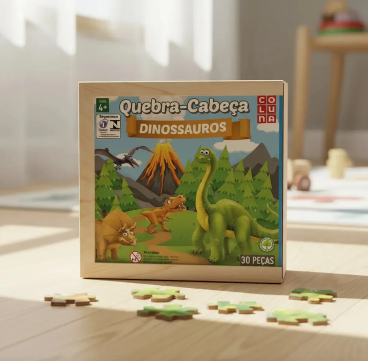 BRINQUEDO EDUCATIVO QUEBRA CABEÇA DINOSSAURO 30 PEÇAS COLUNA