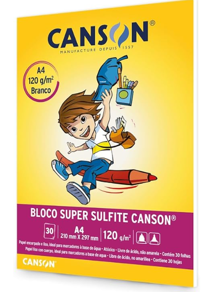PAPEL DESENHO A4 120G SULFITE ESCOLAR CANSON 30 FLS