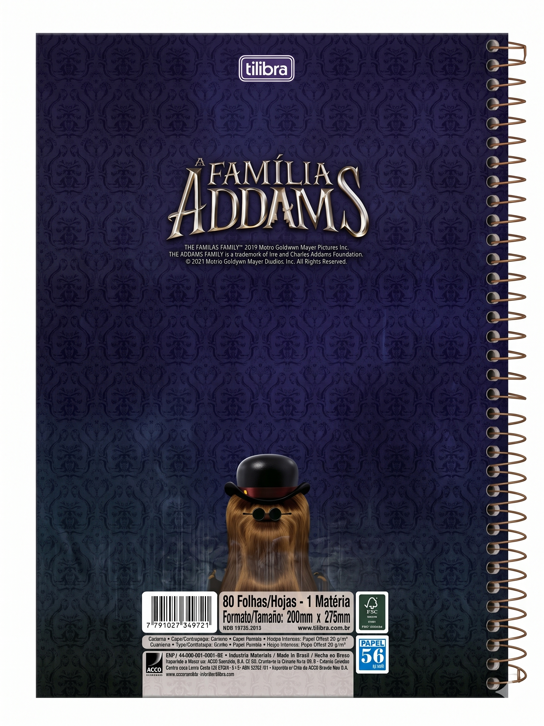 CADERNO 1M ESPIRAL FAMILIA ADDAMS 80 FLS TILIBRA