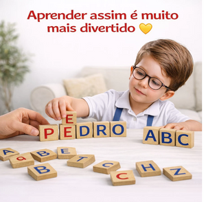 BRINQUEDO EDUCATIVO ALFABETO MOVEL BRINCANDO APRENDER LETRAS MADEIRA 36 PÇS PAIS E FILHOS