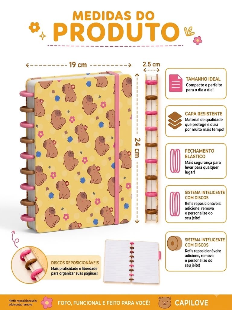 CADERNO DISCO COLEGIAL CAPIVARA 80 FLS SKYPAPER CP2001