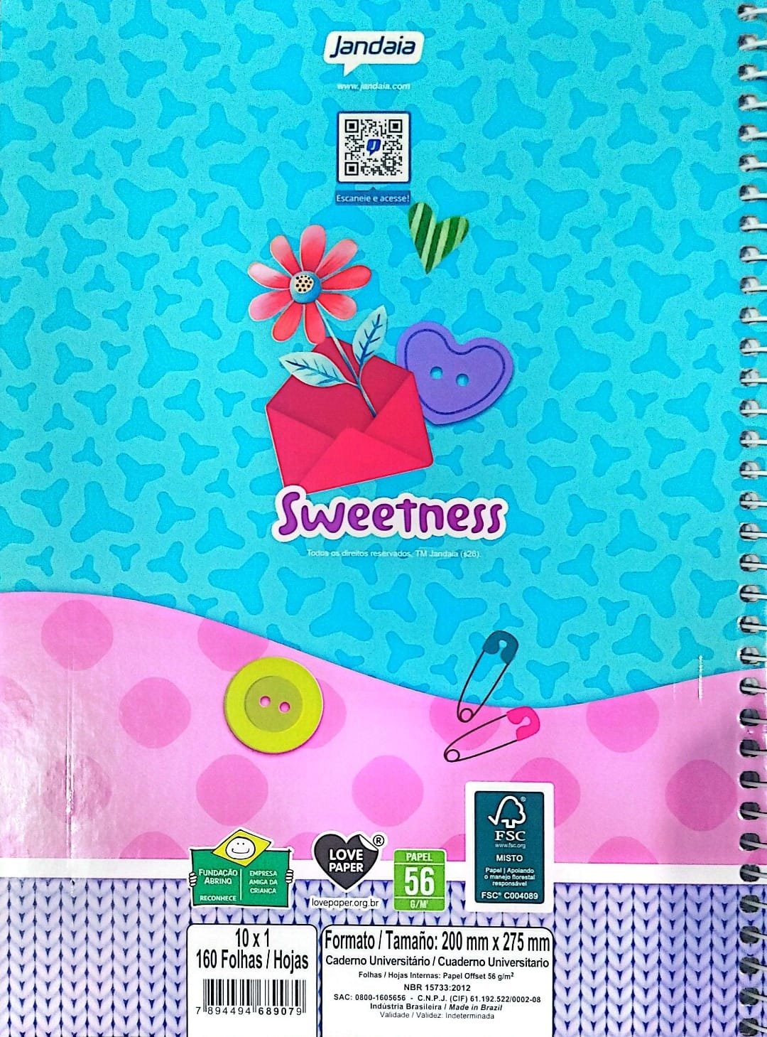 CADERNO 10 MATERIAS CD SWEETNESS  160 FLS JANDAIA