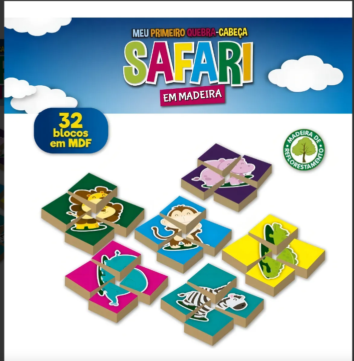 BRINQUEDO EDUCATIVO MEU PRIMEIRO QUEBRA CABEÇA SAFARI 32 PEÇAS PAIS E FILHOS