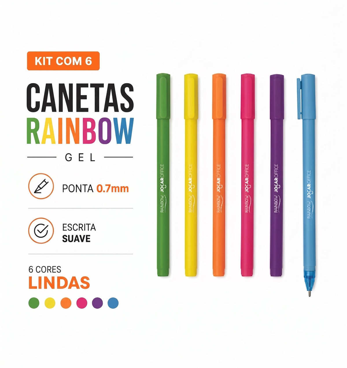 CANETA GEL RAINBOW 0.7 COLOR JOCAR OFFICE 