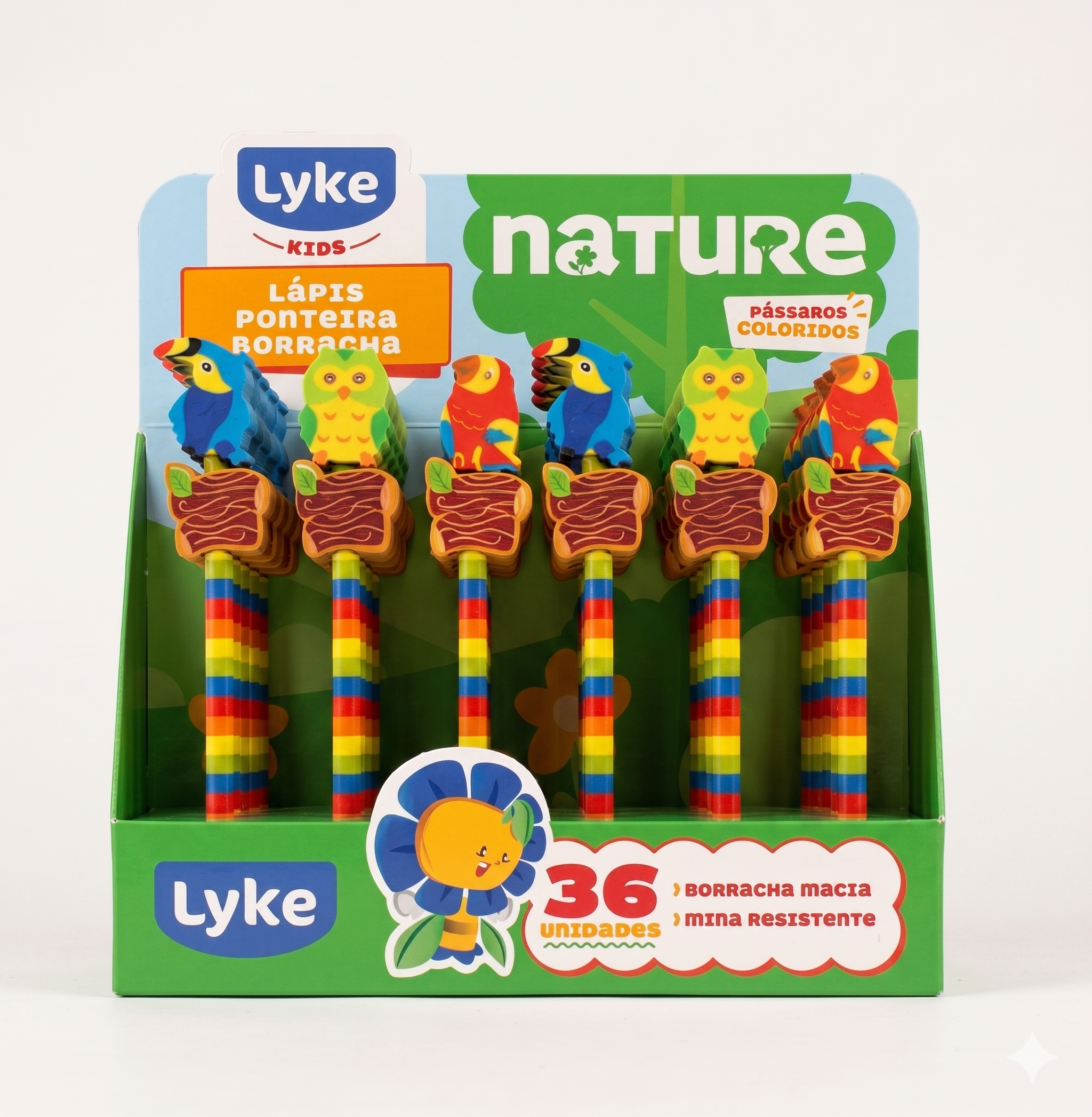 LAPIS MADEIRA COM BORRACHA PONTERA BORBOLETA NATURE LYKE