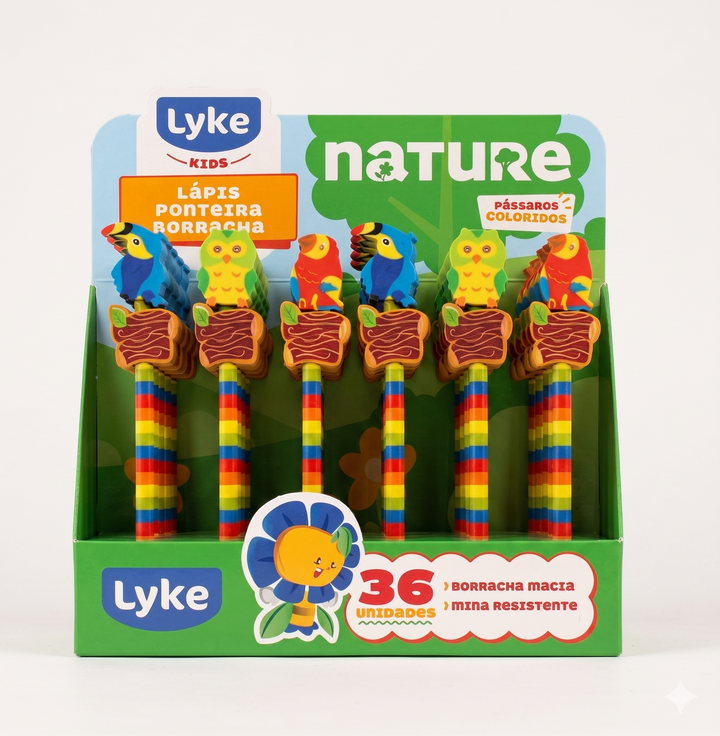 LAPIS MADEIRA COM BORRACHA PONTERA BORBOLETA NATURE LYKE