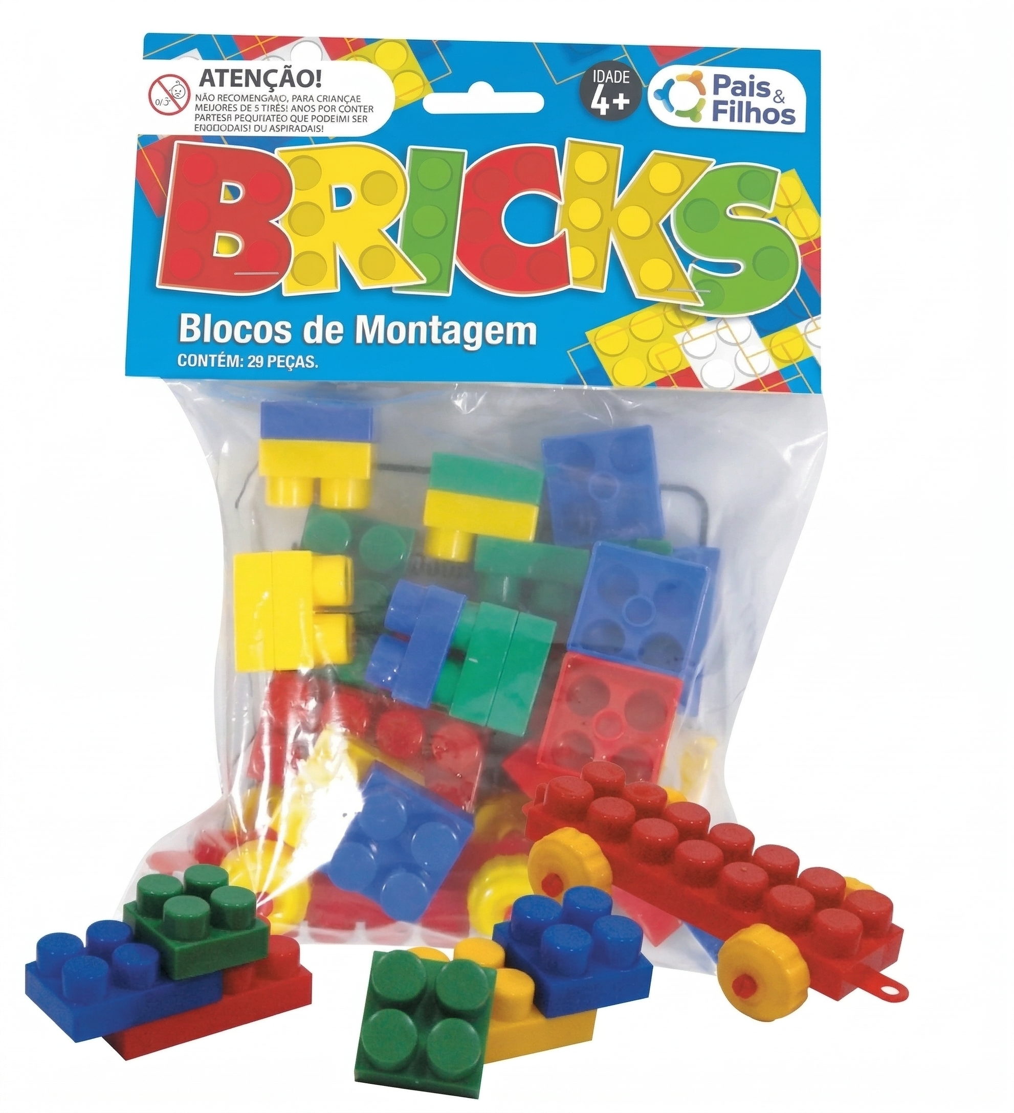 BRINQUEDO EDUCATIVO BLOCOS DE MONTAGEM BRICKS 29 PEÇAS PAIS E FILHOS REF4745)