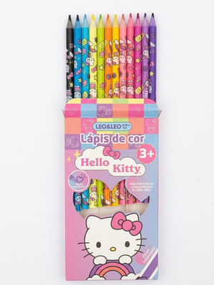 LAPIS COR 12 CORES TRIANGULAR ESTAMPADO HELLO KITTY LEO E LEO