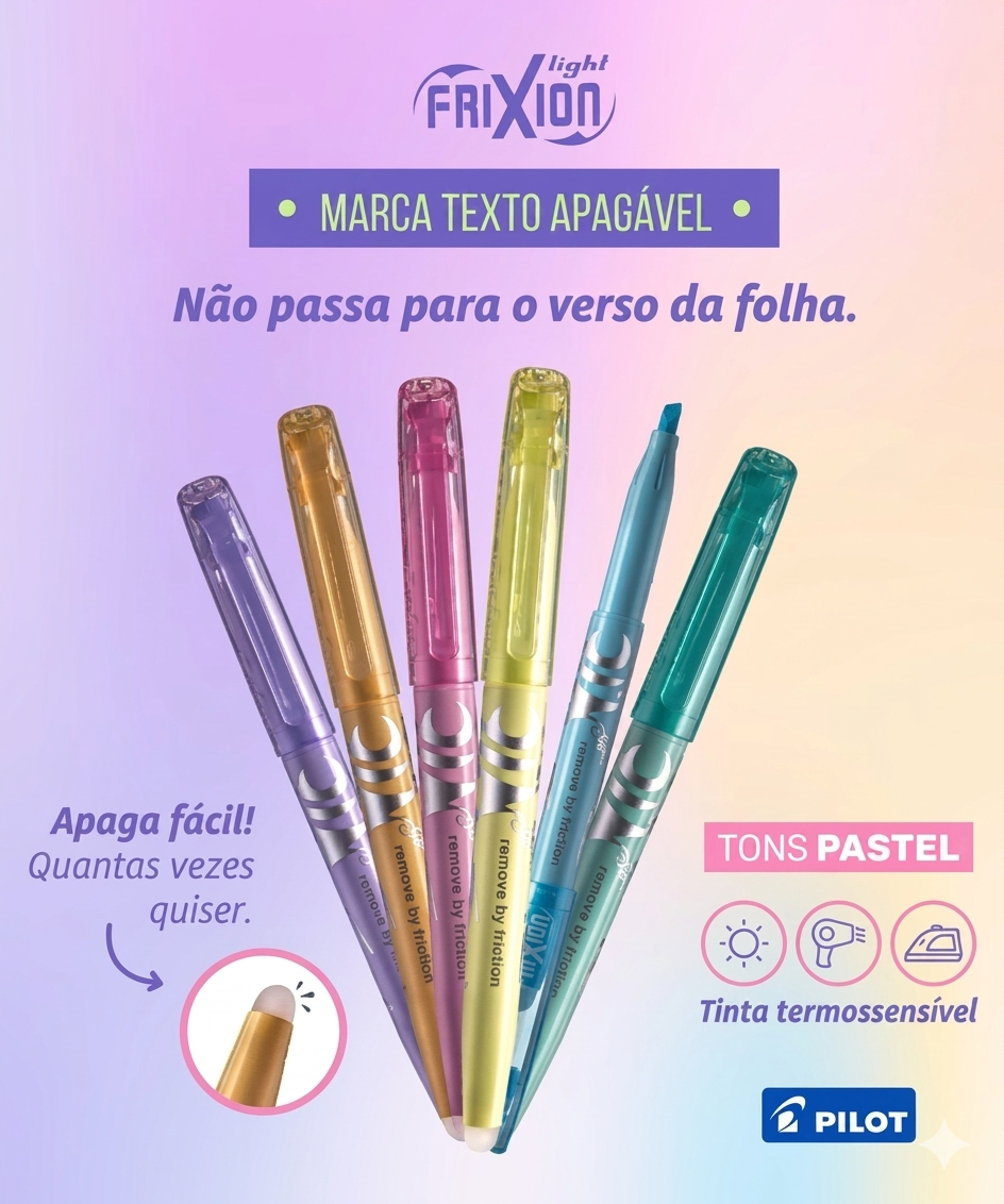 CANETA MARCA TEXTO REMOVE FRIXION LIGHT APAGAVEL PILOTO AMARELO PASTEL