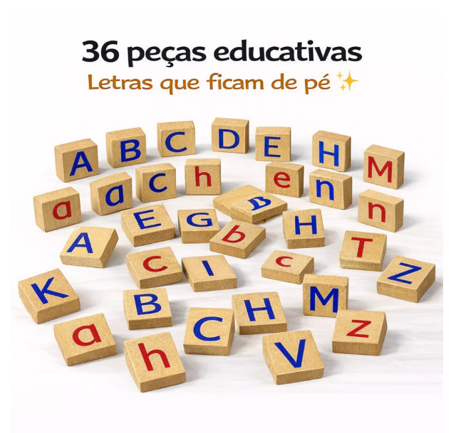 BRINQUEDO EDUCATIVO ALFABETO MOVEL BRINCANDO APRENDER LETRAS MADEIRA 36 PÇS PAIS E FILHOS