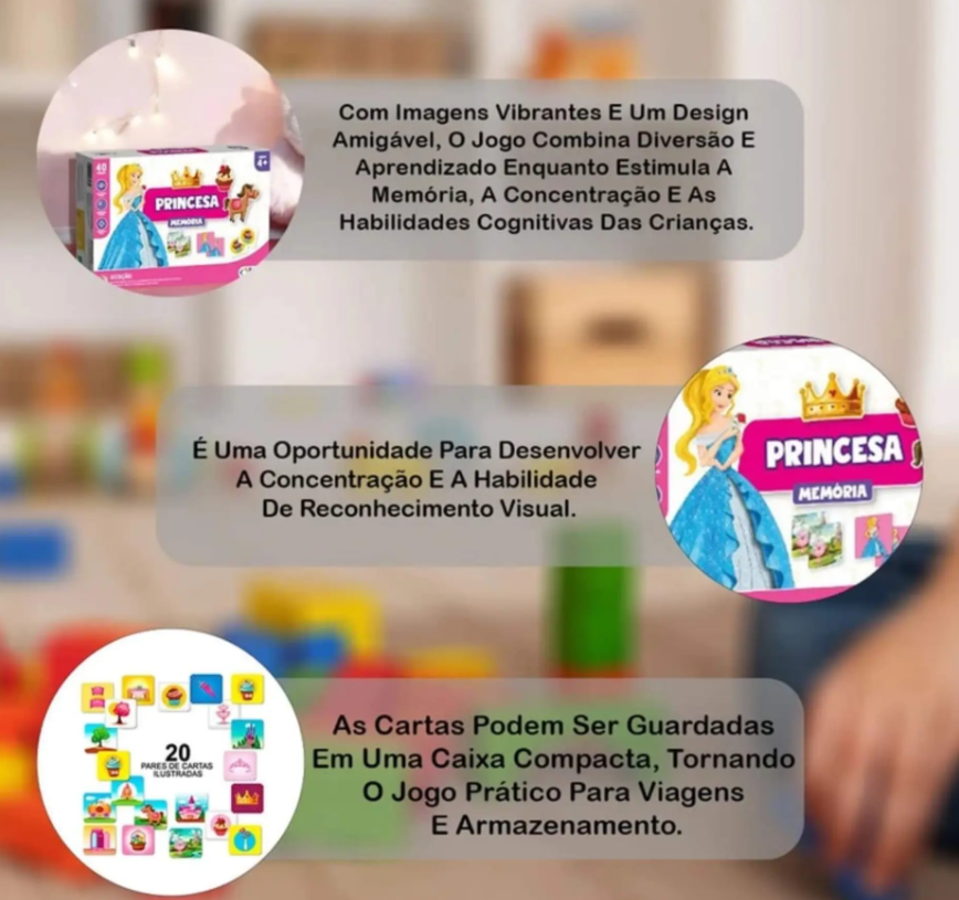 BRINQUEDO EDUCATIVO MEMORIA PRINCESA 40 PEÇAS PAIS E FILHOS 