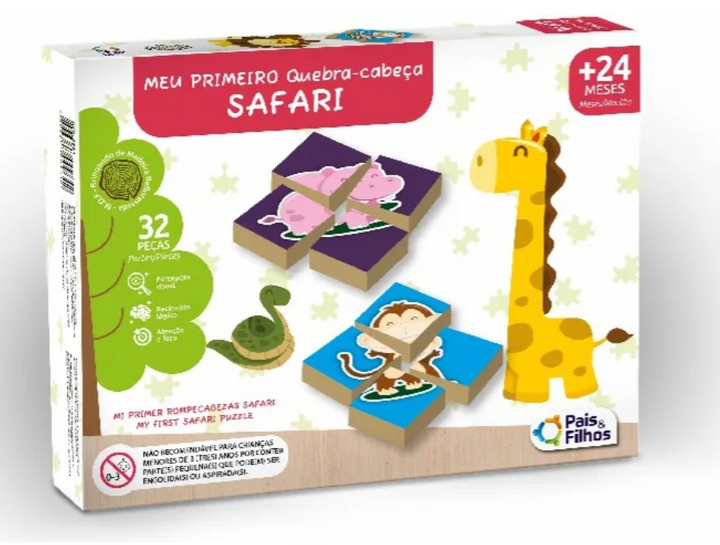 BRINQUEDO EDUCATIVO MEU PRIMEIRO QUEBRA CABEÇA SAFARI 32 PEÇAS PAIS E FILHOS