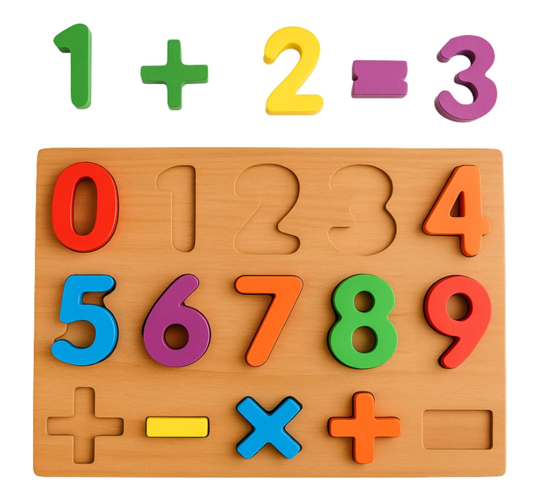 BRINQUEDO EDUCATIVO NUMEROS E SINAIS MADEIRA 16 PEÇAS PAIS E FILHOS