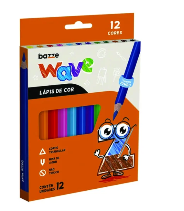  LAPIS COR JUMBO TRIANGULAR 12 CORES WAVE BAZZE 910172