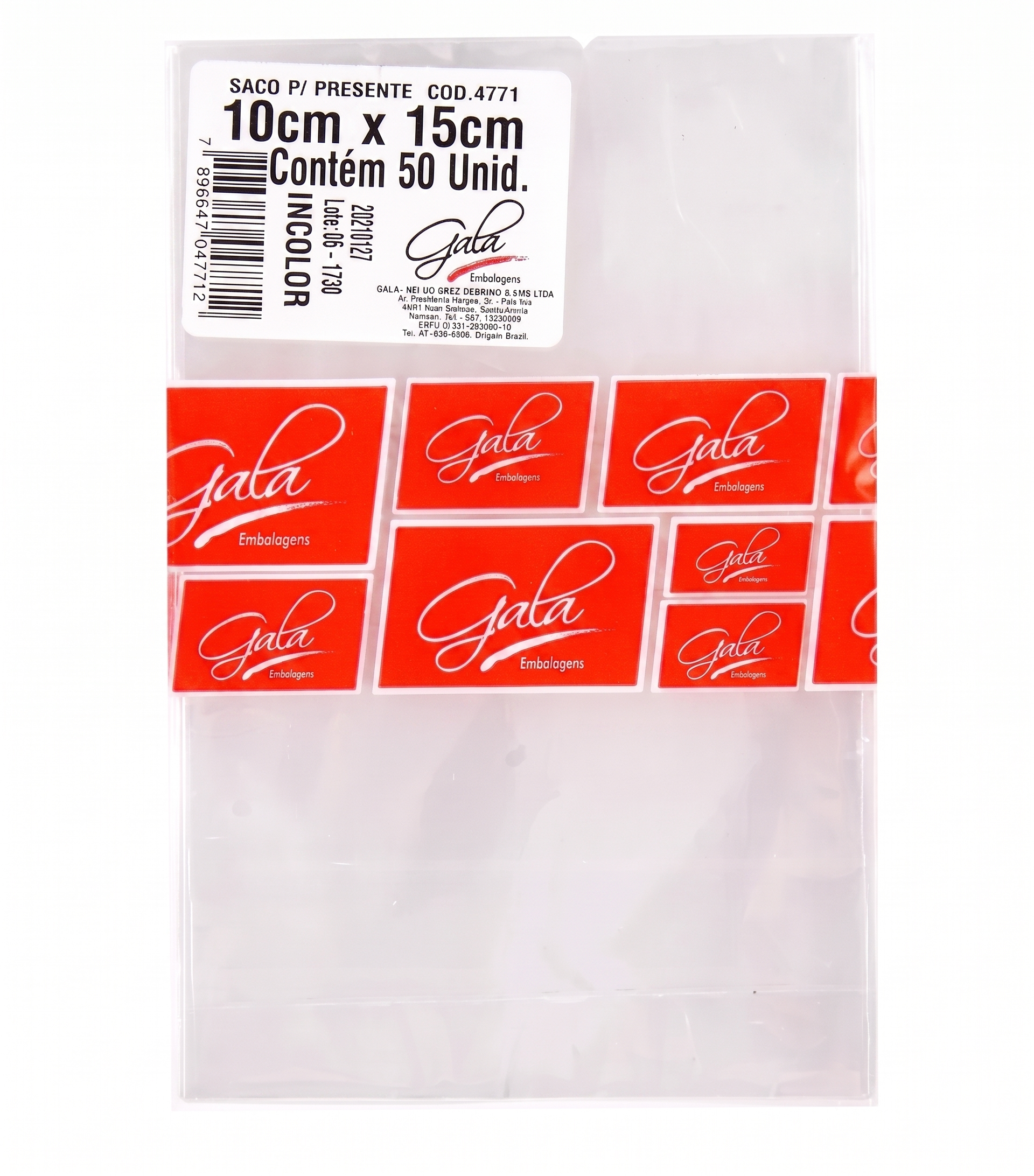 	 SACO EMBALAGEM INCOLOR 10X15 50 UND GALA