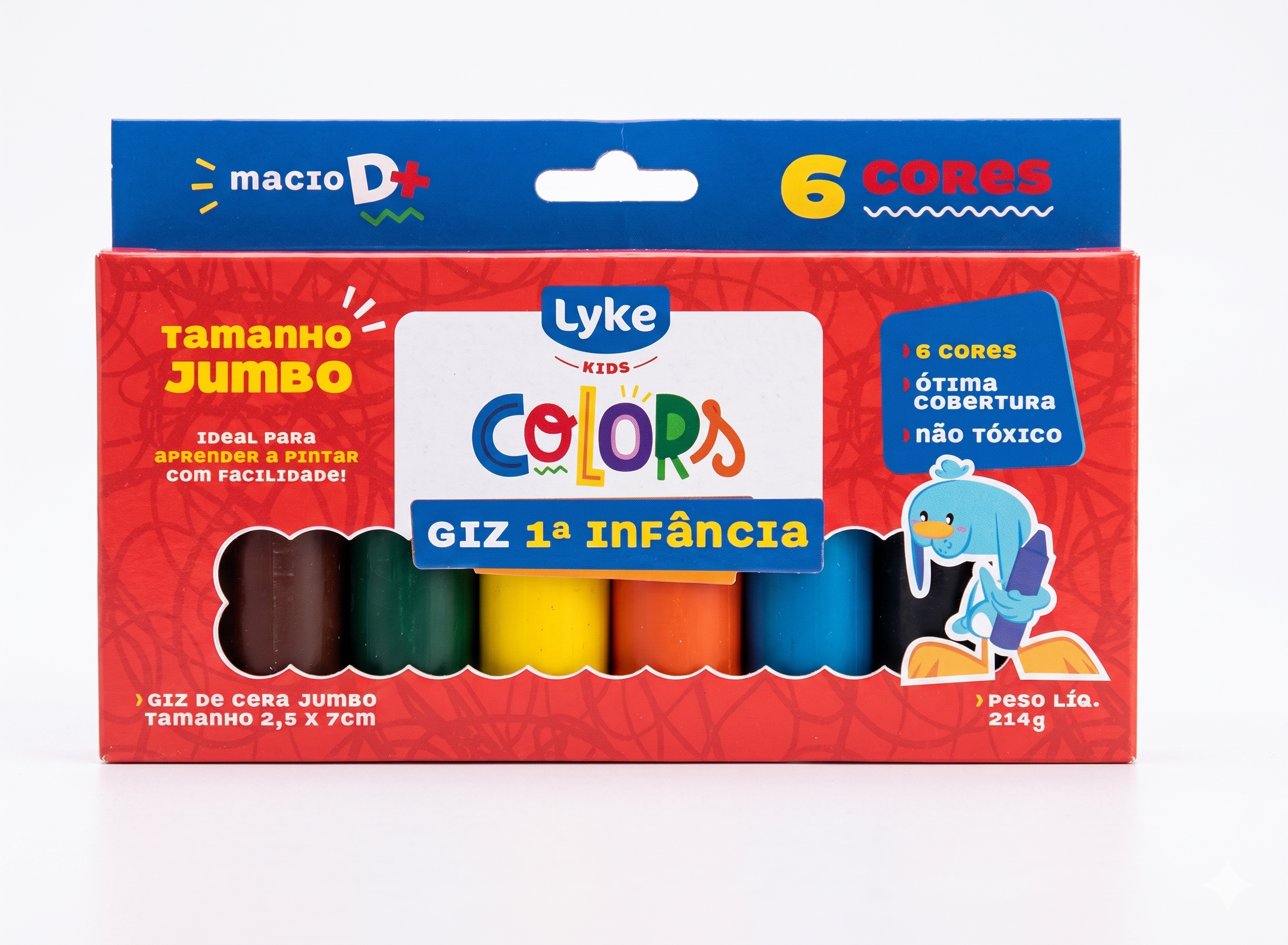 GIZ DE CERA JUMBO 6 CORES PRIMEIRA INFANCIA LYKE