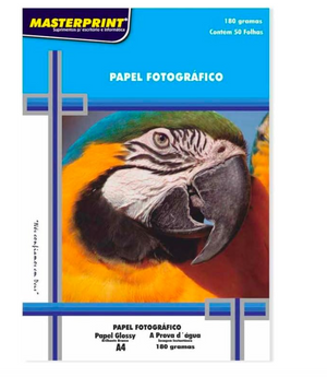 PAPEL FOTOGRAFICO A4 180G BRANCO BRLHO MASTERPRINT 302010004 ARARA 10 FLS