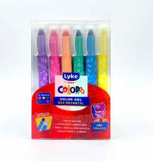 GIZ CERA RETRATIL AQUARELAVEL COLOR GEL 06 CORES LYKE