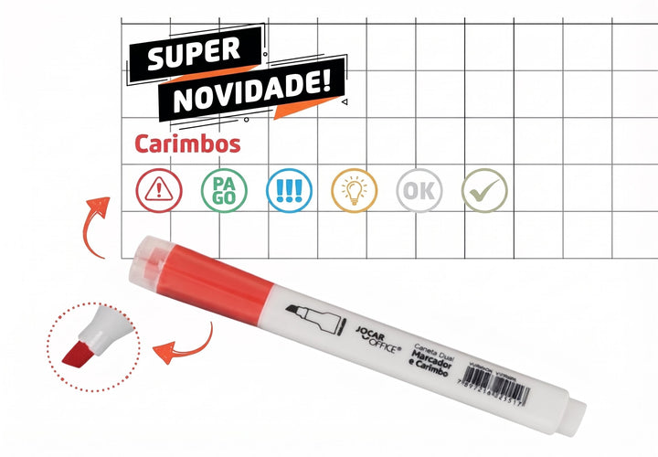 CANETA DUAL MARCA TEXTO E CARIMBO JOCAR OFFICE 