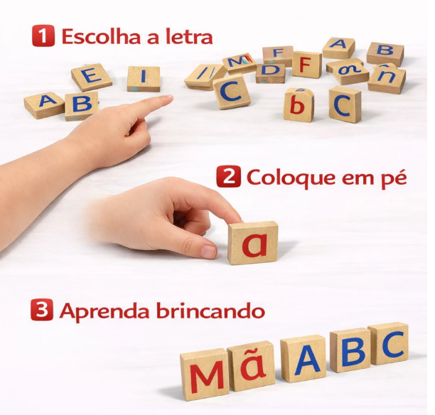 BRINQUEDO EDUCATIVO ALFABETO MOVEL BRINCANDO APRENDER LETRAS MADEIRA 36 PÇS PAIS E FILHOS