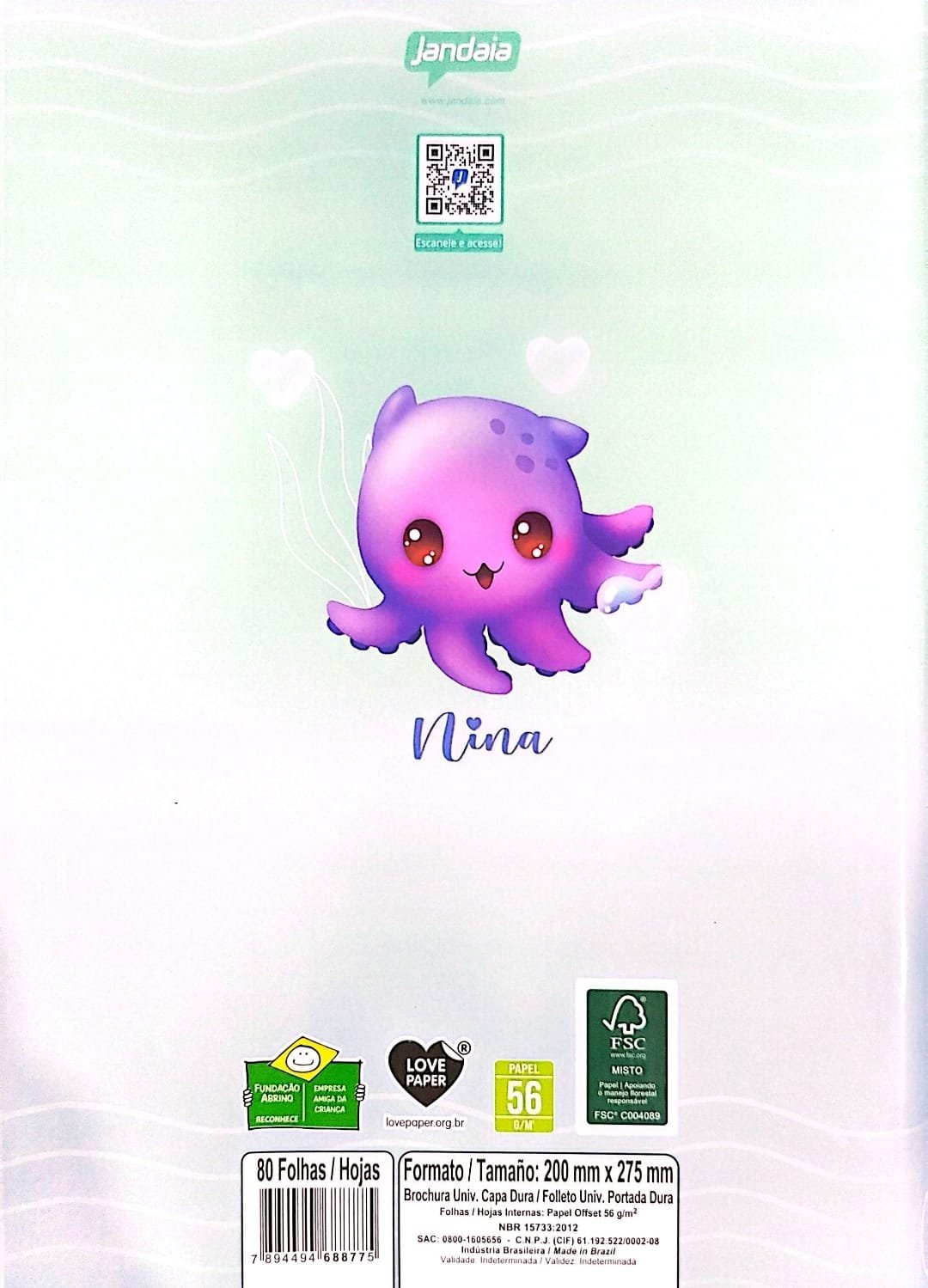 CADERNO BROCHURA GRANDE NINA JANDAIA  80 FLS 