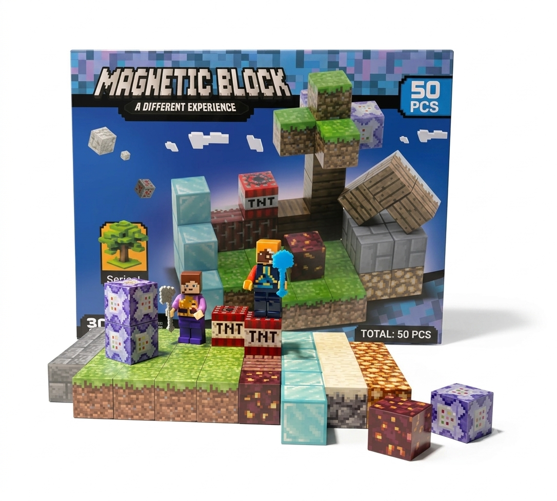 BRINQUEDO EDUCATIVO BLOCOS DE MONTAR MAGNETICOS MAGNETIC BLOCK 50PÇS