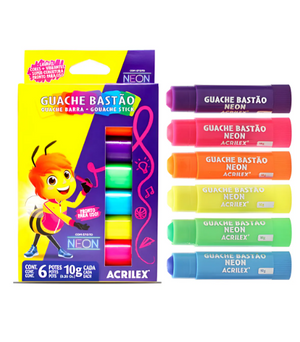 TINTA GUACHE BASTAO NEON ACRILEX 6 CORES