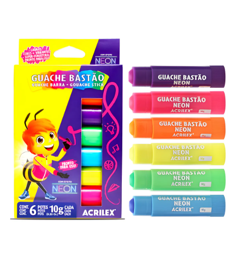 TINTA GUACHE BASTAO NEON ACRILEX 6 CORES
