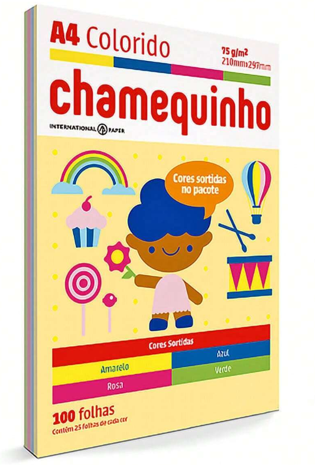PAPEL CHAMEQUINHO A4 75G 4 CORES 100 FLS