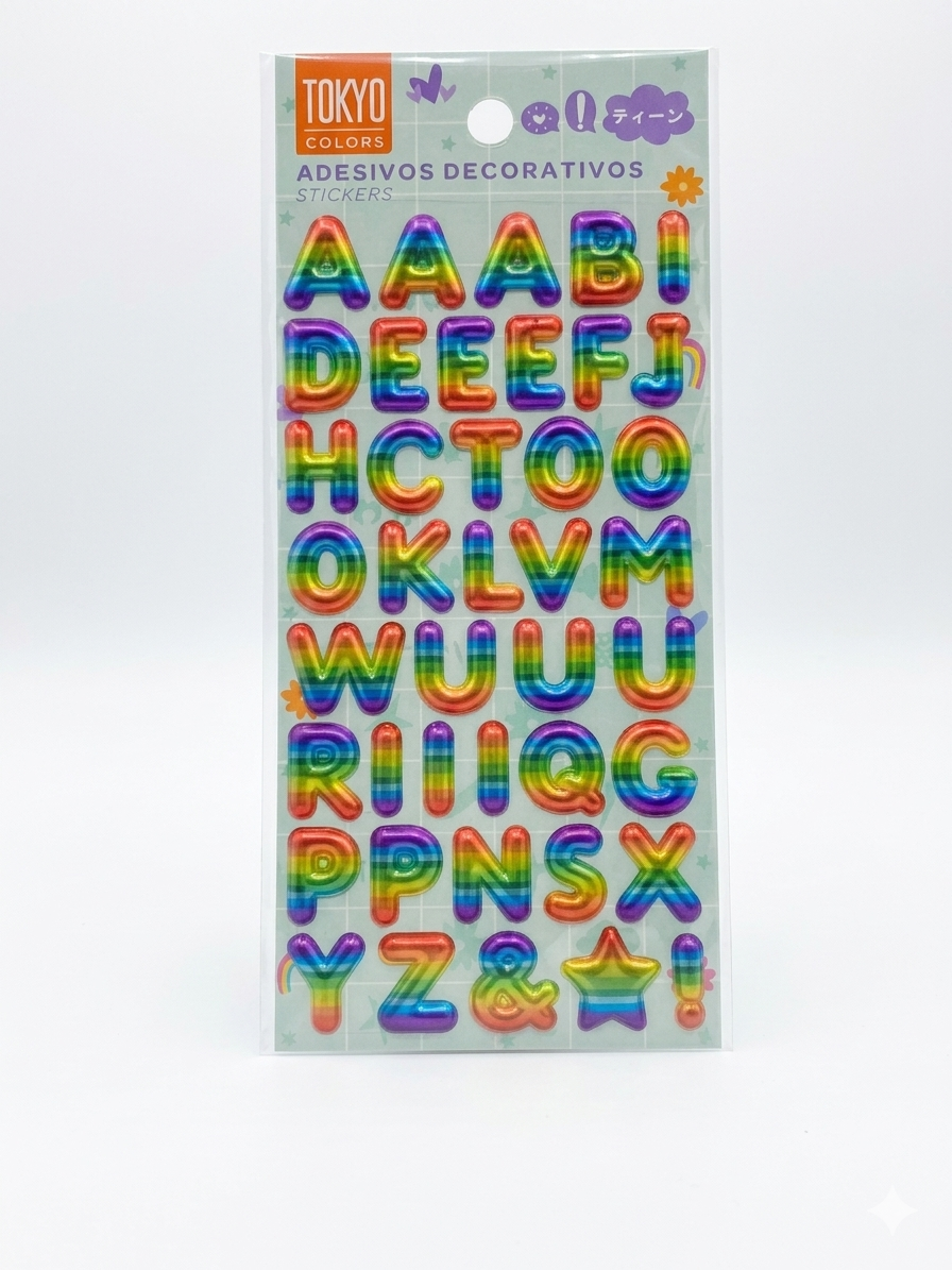 CARTELA ADESIVOS 3D LETRAS E NUMEROS TOKYO COLOR 