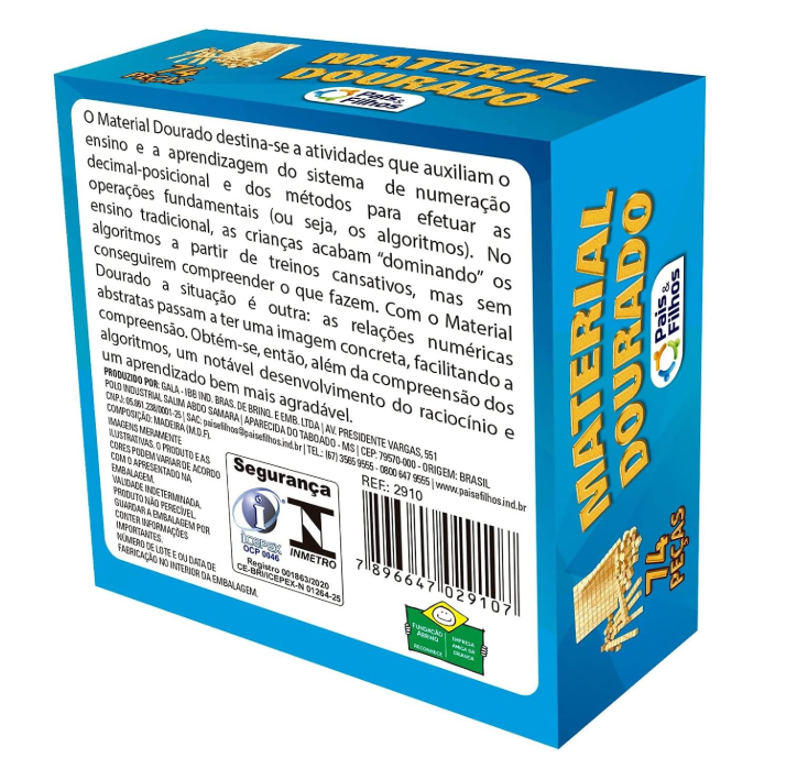 BRINQUEDO EDUCATIVO MATERIAL DOURADO 74 PEÇAS PAIS E FILHOS 