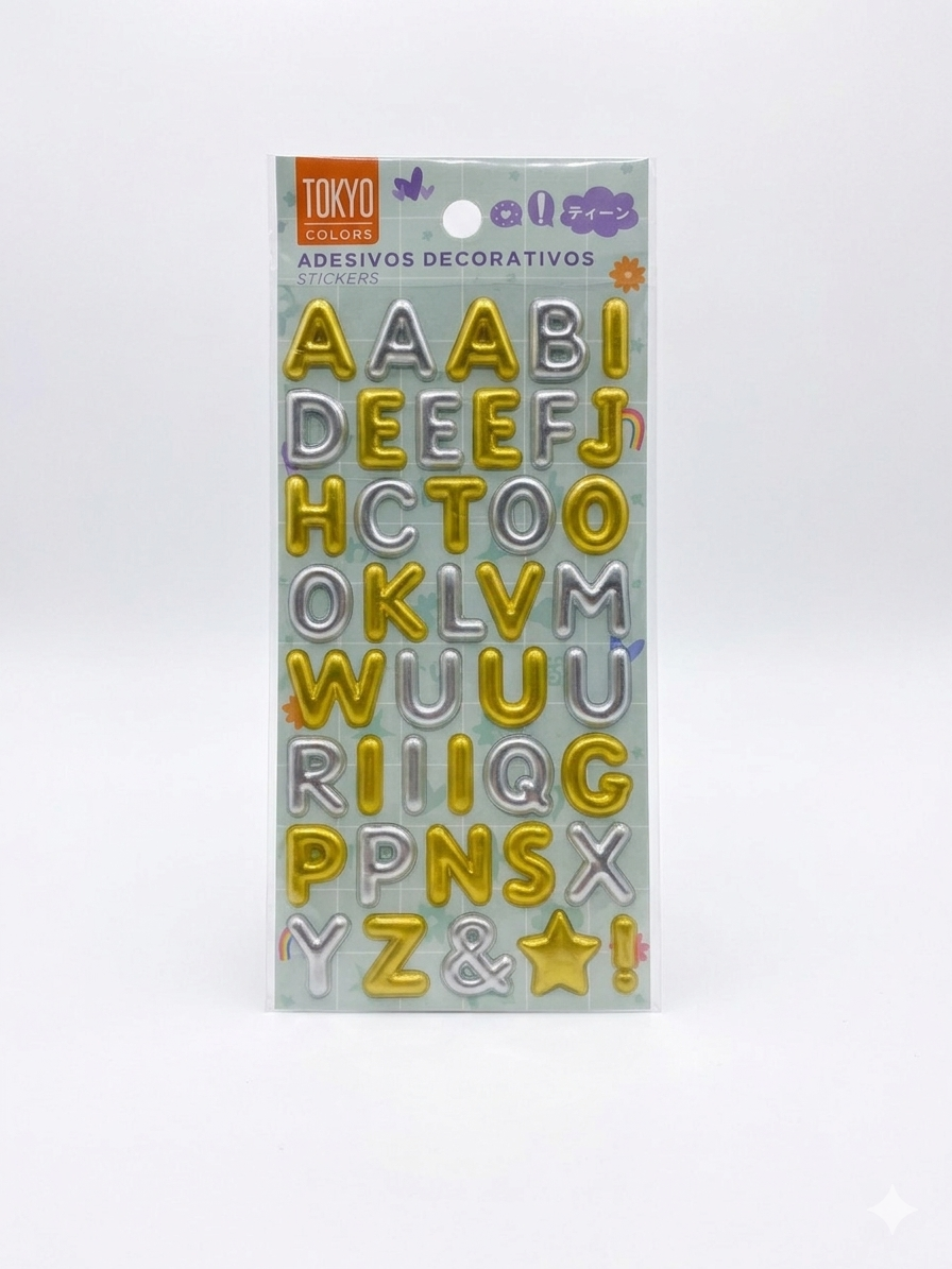 CARTELA ADESIVOS 3D LETRAS E NUMEROS TOKYO COLOR 