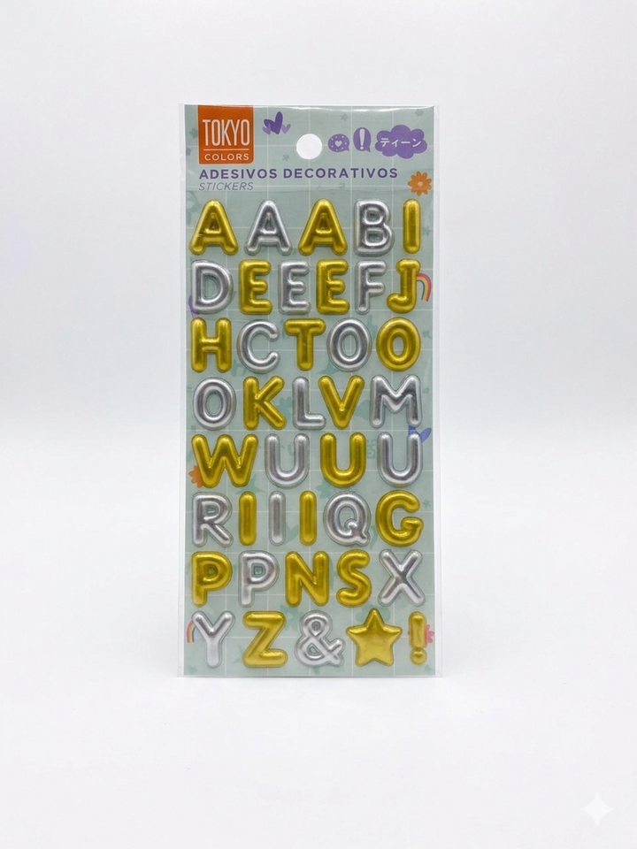 CARTELA ADESIVOS 3D LETRAS E NUMEROS TOKYO COLOR 