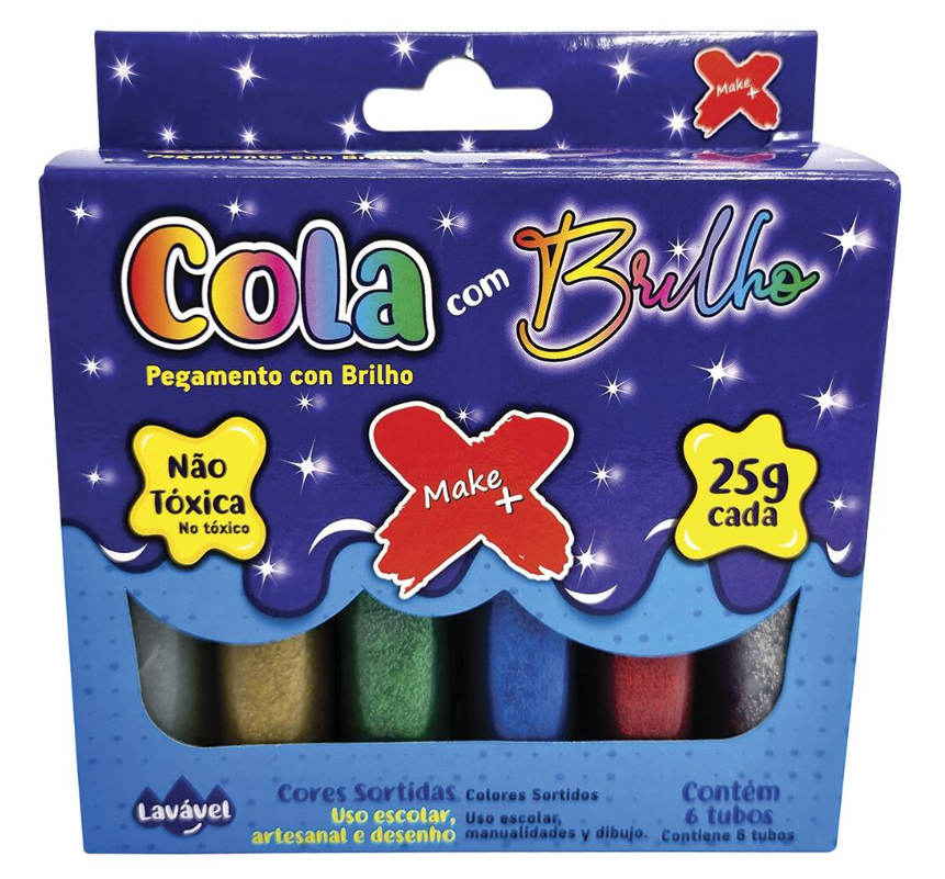 COLA COLORIA GLITTER 6 CORES MAKE MAIS 1564
