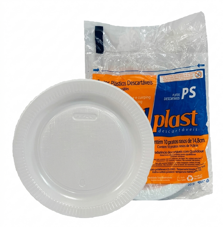 PRATO DESCARTAVEL RASO BRANCO  N 15 TOTALPLAST