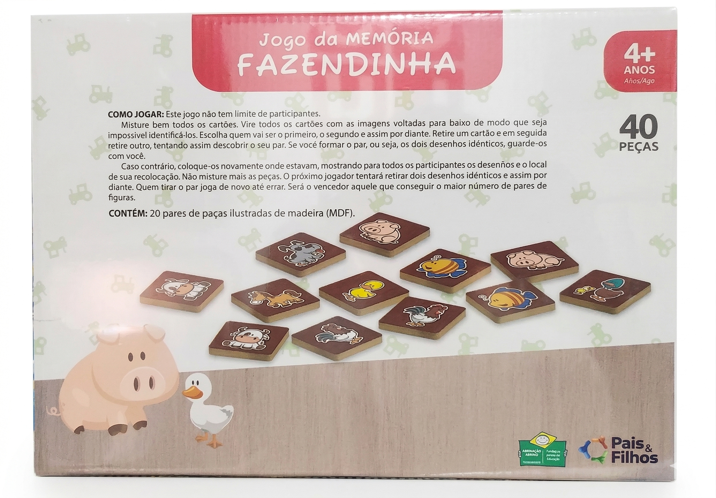 BRINQUEDO EDUCATIVO MEMORIA FAZENDINHA 40 PEÇAS PAIS E FILHOS Ref7692