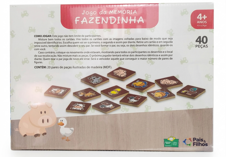 BRINQUEDO EDUCATIVO MEMORIA FAZENDINHA 40 PEÇAS PAIS E FILHOS Ref7692