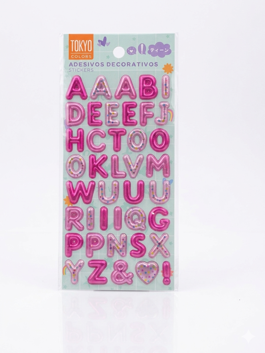 CARTELA ADESIVOS 3D LETRAS E NUMEROS TOKYO COLOR 