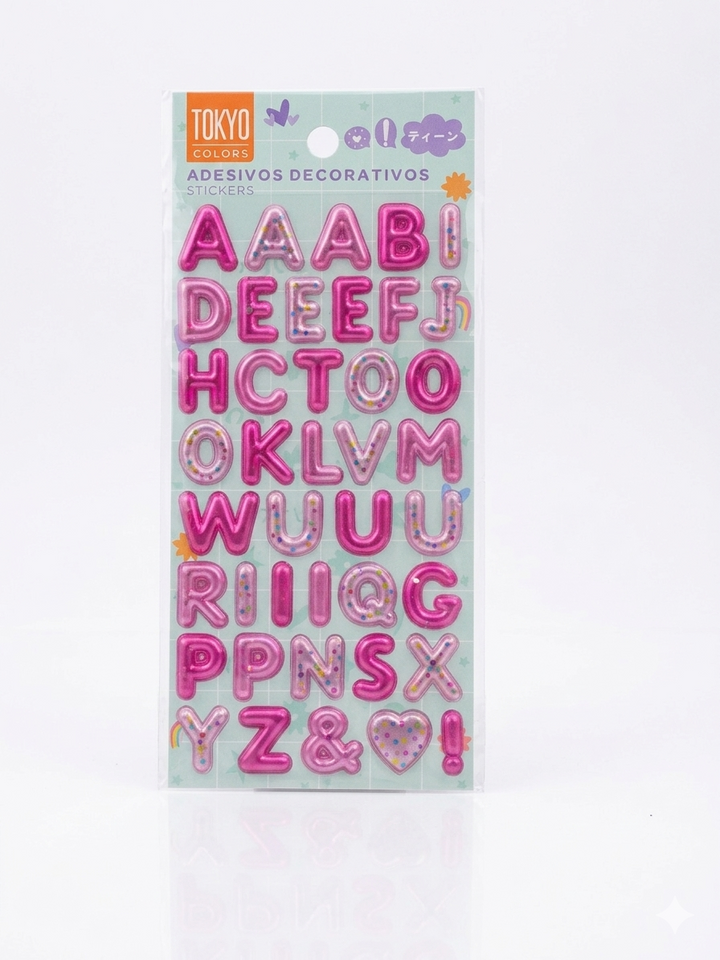CARTELA ADESIVOS 3D LETRAS E NUMEROS TOKYO COLOR 