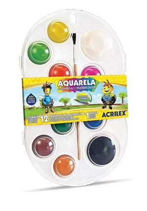 ESTOJO TINTA AQUARELA 12 CORES COM PINCEL ACRILEX