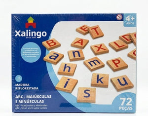BRINQUEDO EDUCATIVO ABC MAIUSCUSLAS E MINUSCULAS MADEIRA 72 PEÇAS XALINGO