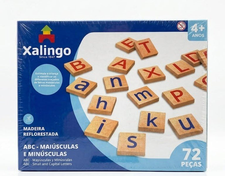 BRINQUEDO EDUCATIVO ABC MAIUSCUSLAS E MINUSCULAS MADEIRA 72 PEÇAS XALINGO