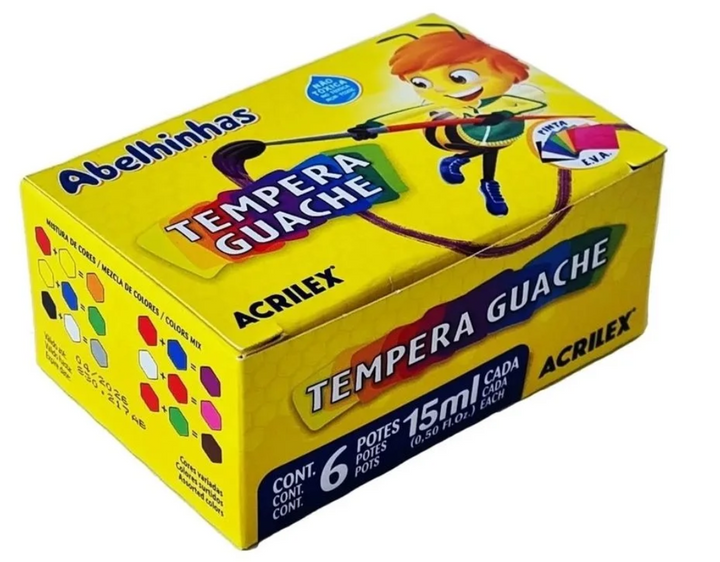 TINTA GUACHE 06 POTES 15ML CADA ACRILEX 0310