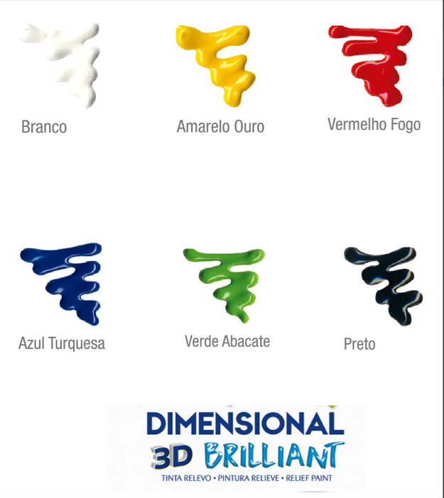 TINTA DIMENSIONAL 3D RELEVO BRILLIANT 6 CORES