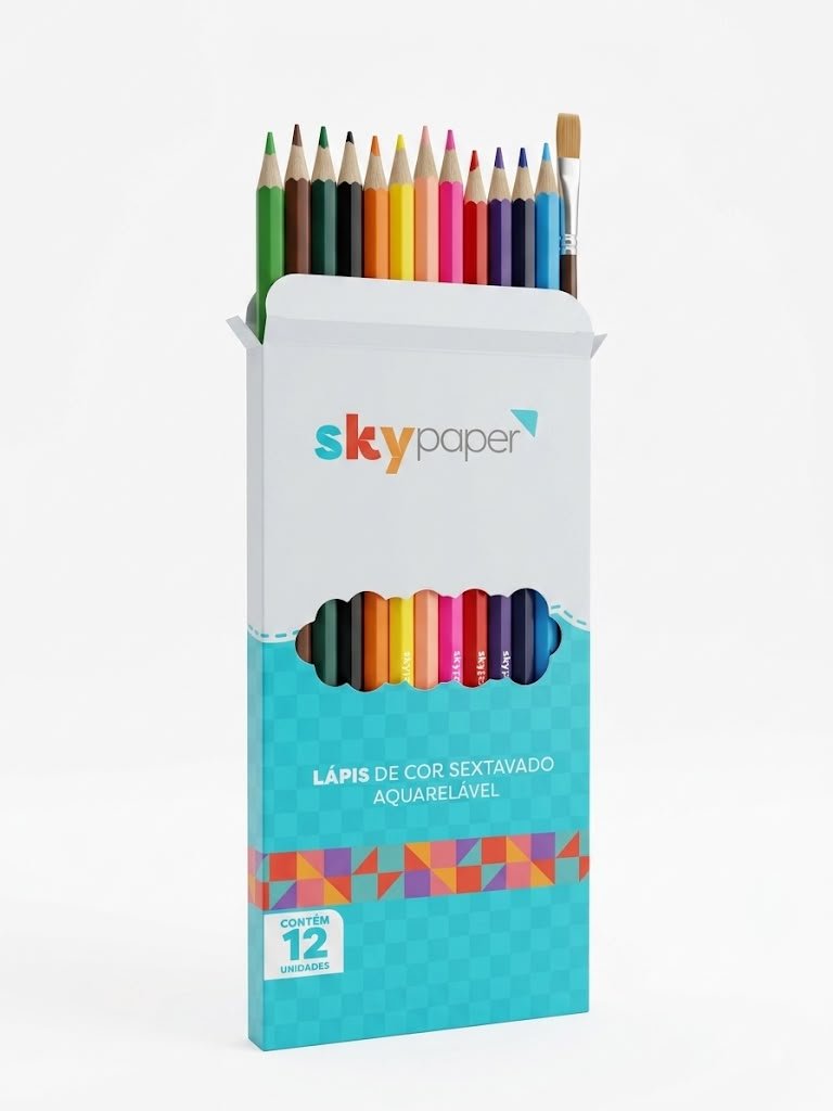 LAPIS COR SEXTAVADO AQUARELAVEL 12 CORES SKYPAPER SK 1218